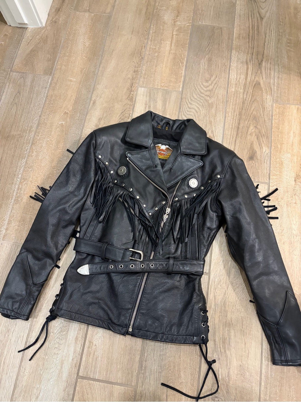 Harley Davidson Fringed Leather Biker Jacket women’s size small